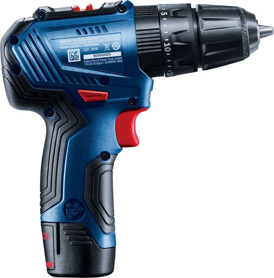 Дрель-шуруповерт ударная аккумуляторная BOSCH GSB 12V-30 (0.601.9G9.100) Li-Ion 2.0 А-ч 12 В х2 кейс