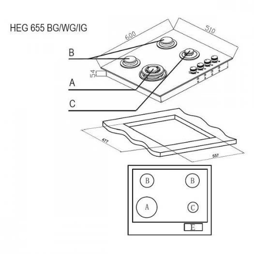 Варочная панель газовая EVELUX HEG 655 BG