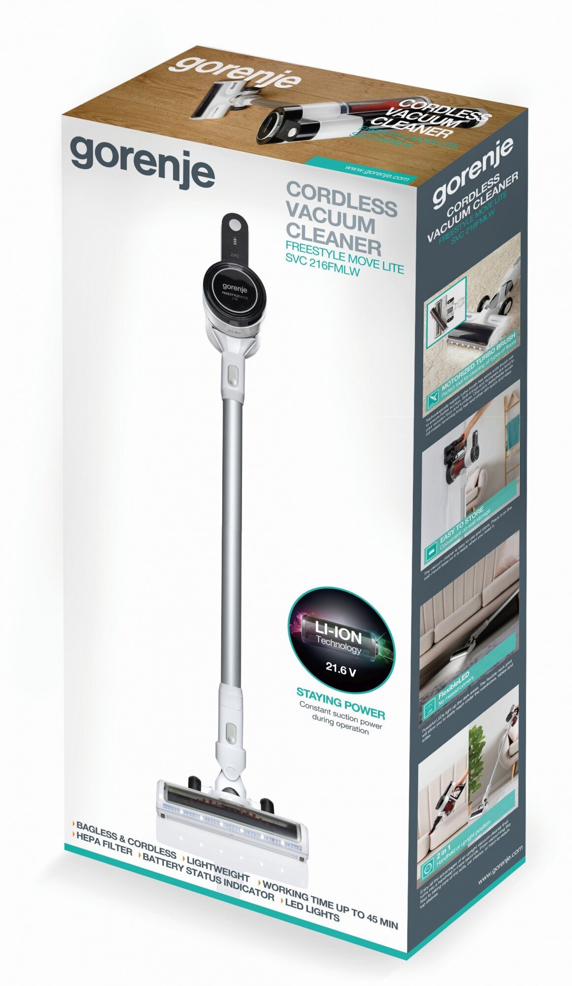 Пылесос ручной Gorenje SVC216FMLW, белый/черный