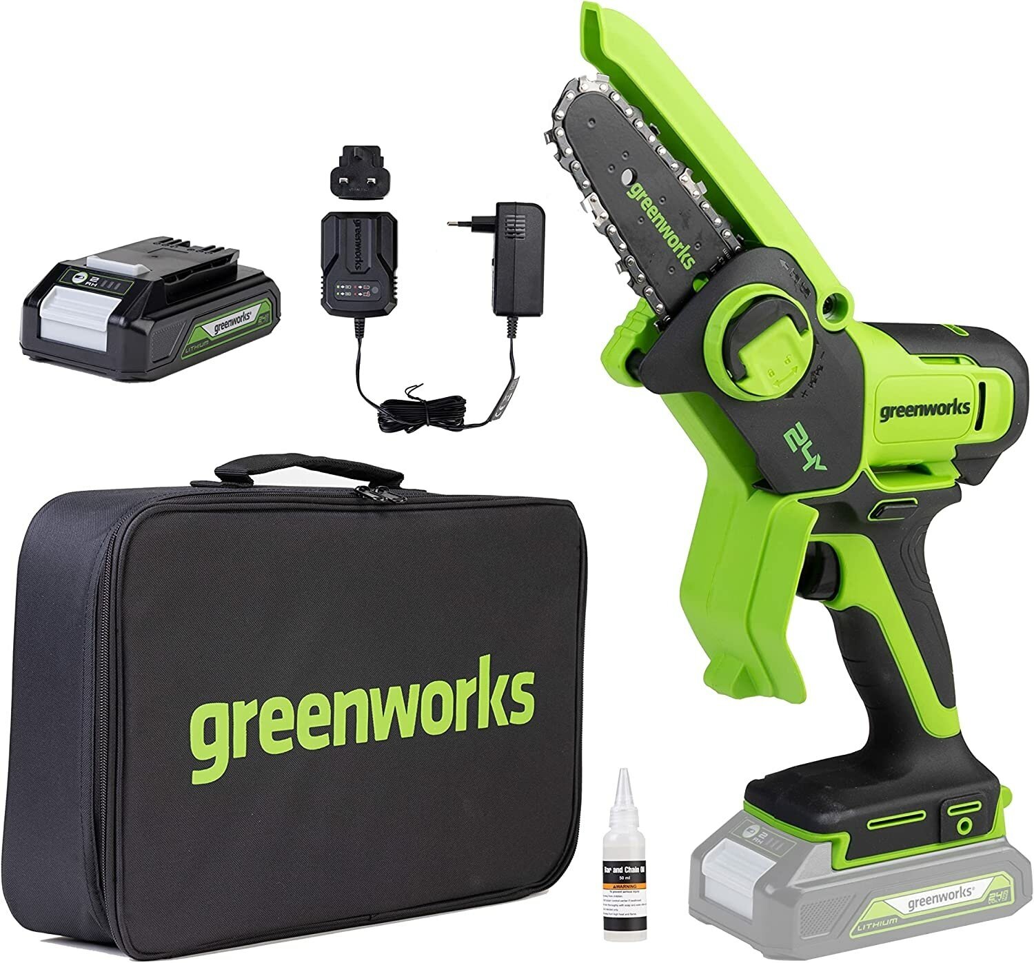 Пила цепная аккумуляторная Greenworks G24MCS10K2, арт. 2008207UA (c 1 АКБ и ЗУ)