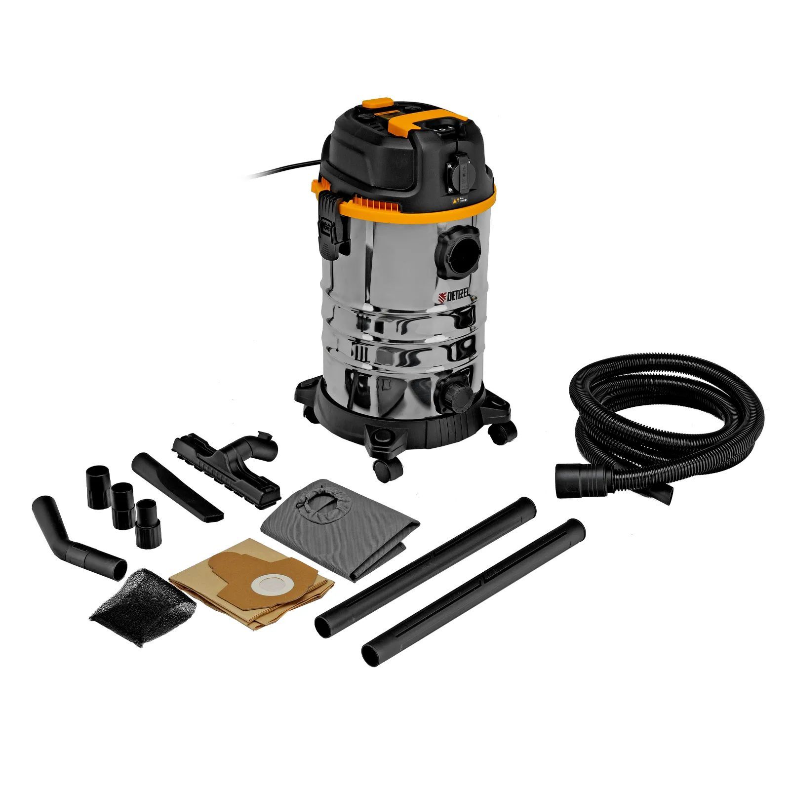 Пылесос строительный Denzel RVC30 (28203), серебристый/черный