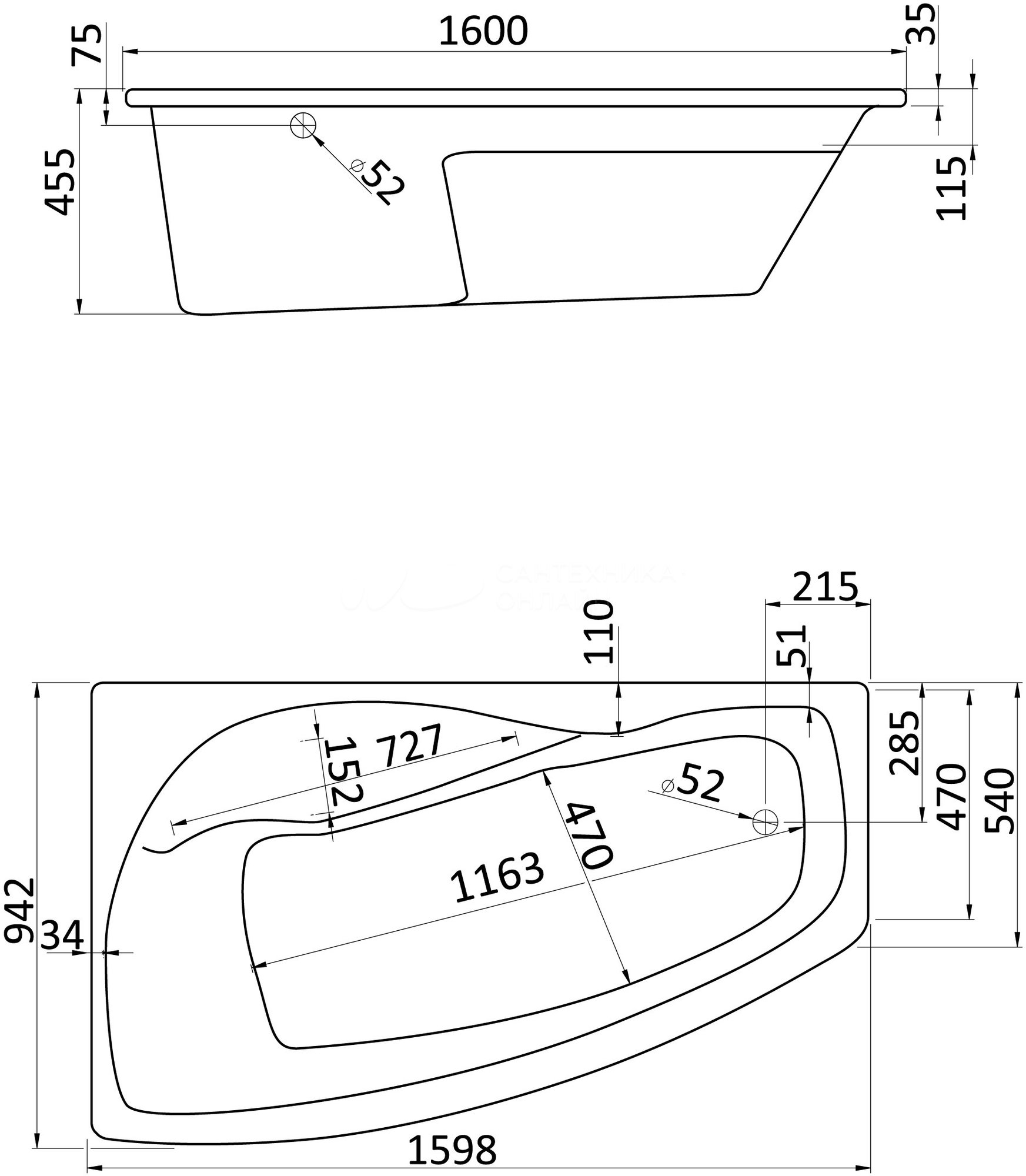Ванна акриловая угловая Santek Майорка XL L 160x95 см левая (с каркасом), белый