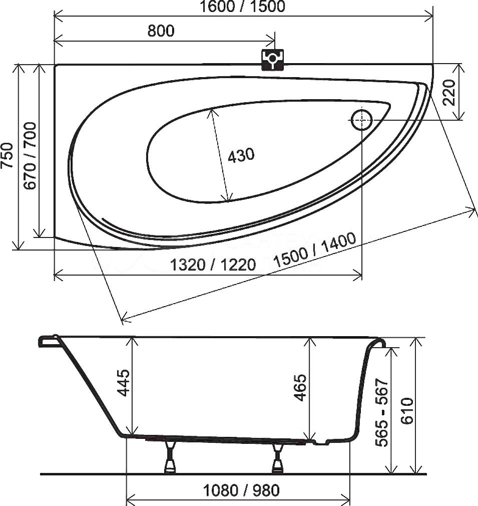 Ванна акриловая угловая Ravak Avocado CS01000000 R 150x75 см правая (без опоры), белый
