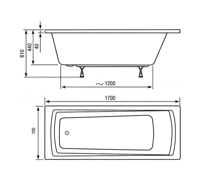 Ванна акриловая Ravak Domino Plus C632R00000 170x70 см (без опоры), белый