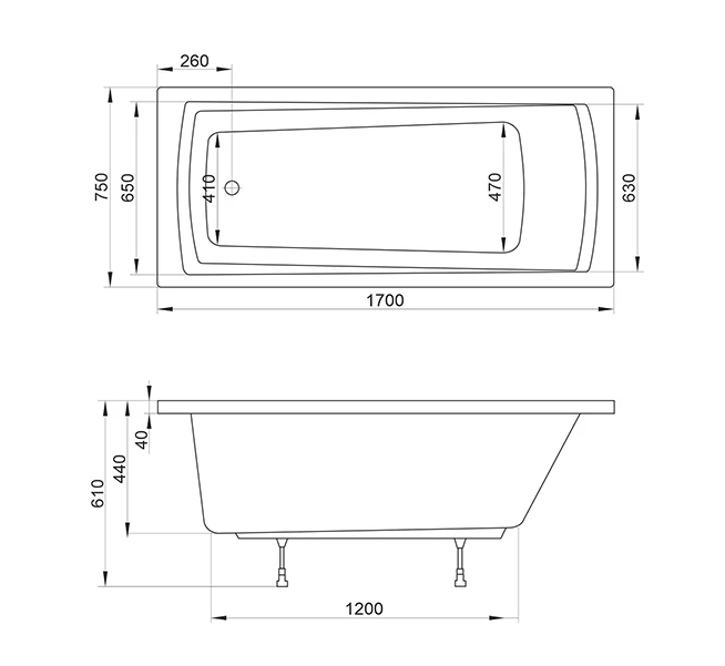 Ванна акриловая Ravak Domino Plus C631R00000 170x75 см (без опоры), белый