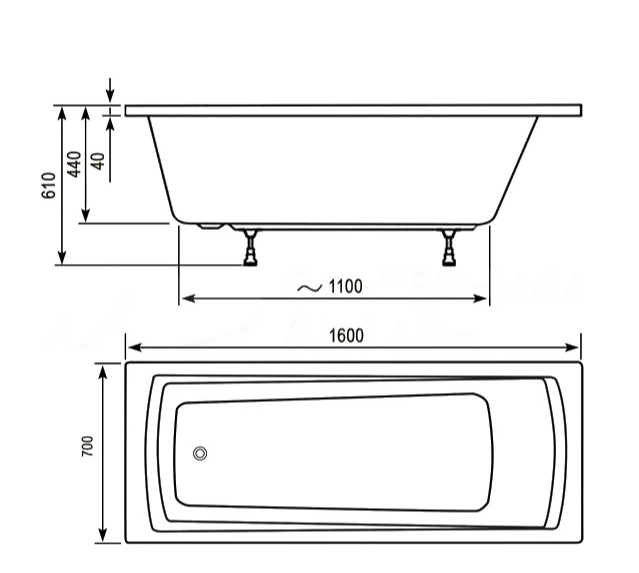 Ванна акриловая Ravak Domino Plus C621R00000 160x70 см (без опоры), белый