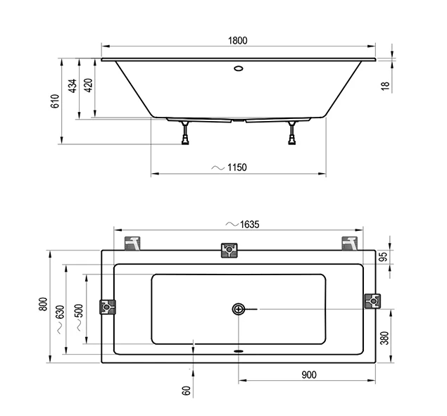 Ванна акриловая Ravak Formy 01 Slim C881300000 180x80 см (с ножками и экраном), белый