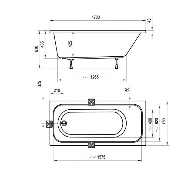 Ванна акриловая Ravak Chrome C741000000 170x75 см (без опоры), белый