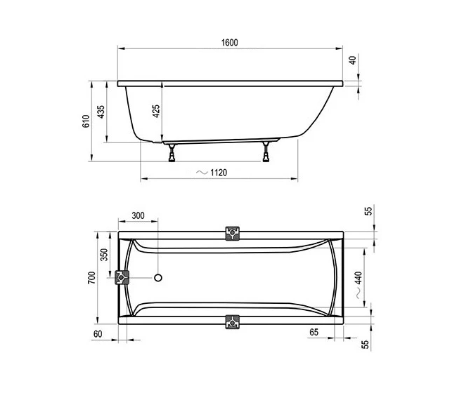 Ванна акриловая Ravak Classic C531000000 160x70 см (без опоры), белый