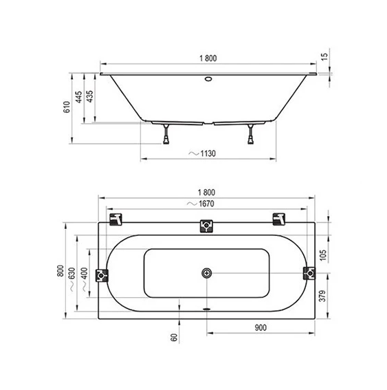 Ванна акриловая Ravak City C921300000 180x80 см (без опоры), белый