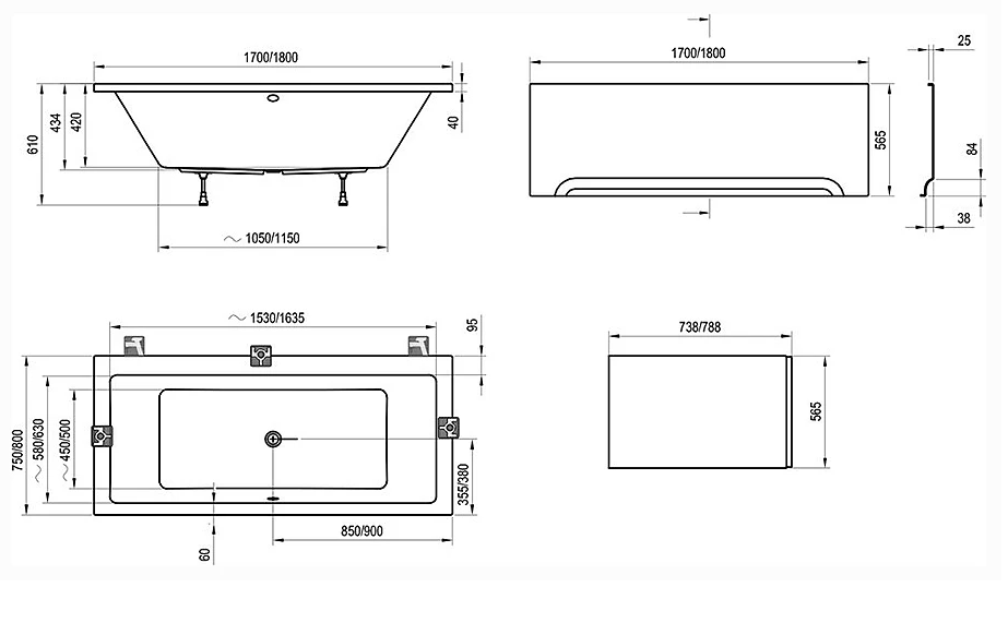 Ванна акриловая Ravak Formy 01 Slim C691300000 170x75 см (без опоры), белый