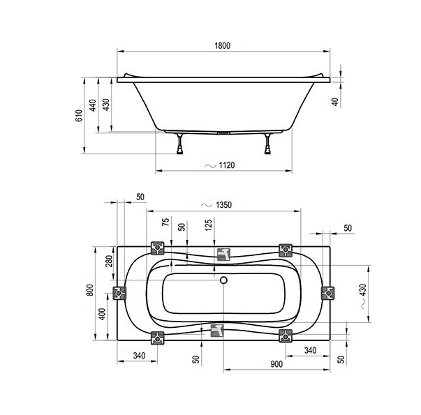 Ванна акриловая Ravak Campanula II CB21000000 180x80 см (без опоры), белый