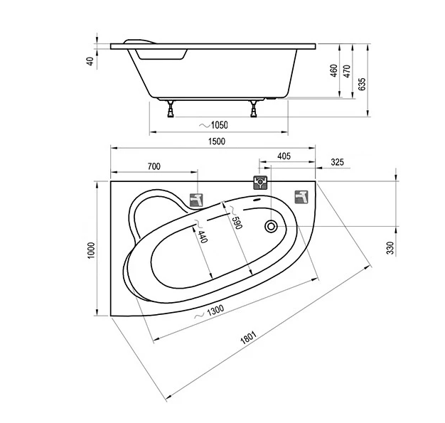 Ванна акриловая угловая Ravak Asymmetric C441000000 L 150x100 см левая (без опоры), белый