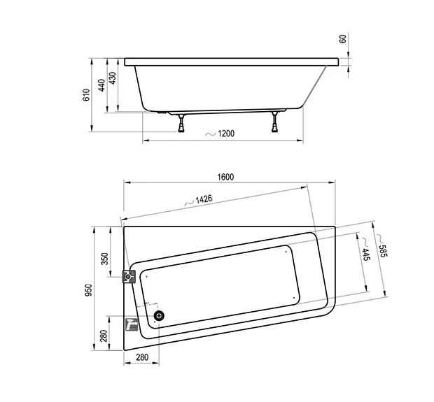 Ванна акриловая угловая Ravak 10° C831000000 160x95 см левая (без опоры), белый