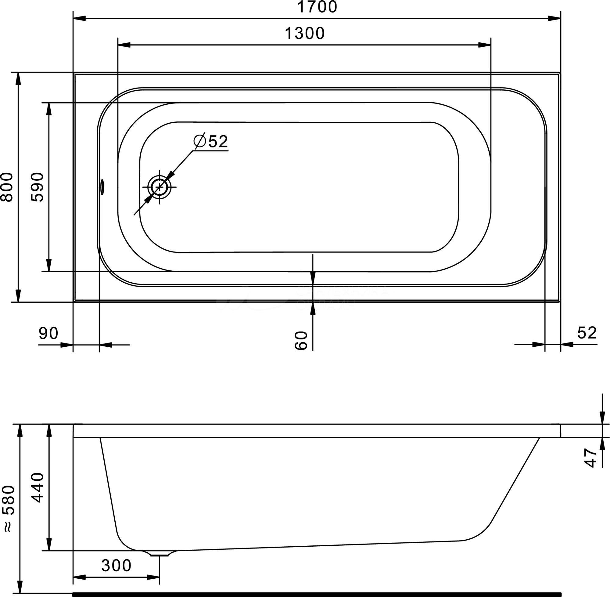 Ванна акриловая Santek Ламма 1WH501763 170x80 см, белый