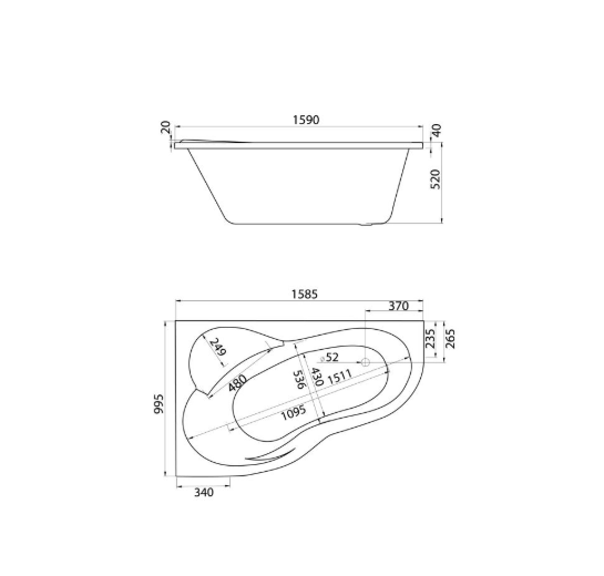 Ванна акриловая угловая Santek Ибица XL 1WH112036 L 160x100 см левая (без опоры), белый