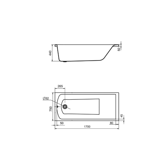 Ванна акриловая Santek Фиджи 1WH501596 170x75 см (без опоры), белый