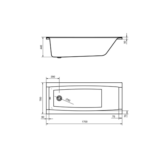 Ванна акриловая Santek Санторини 1WH302487 170x70 см (без опоры), белый