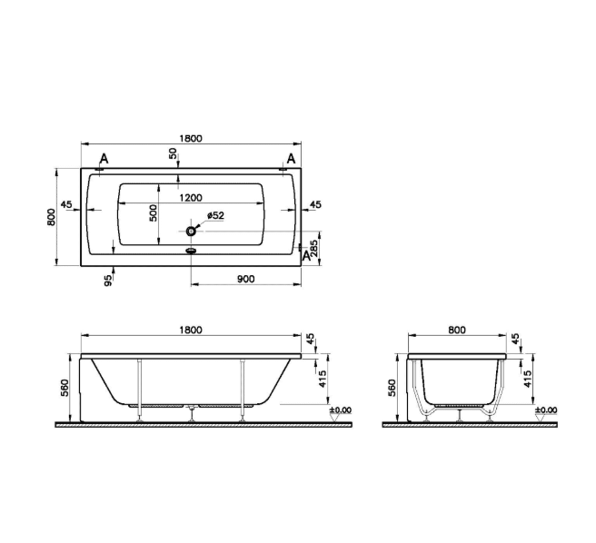 Ванна акриловая VitrA Neon 52540001000 180x80 см (без опоры), белый