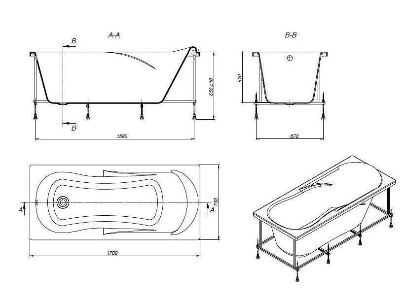Ванна акриловая Roca Uno ZRU9302870 170x75 см (без опоры), белый