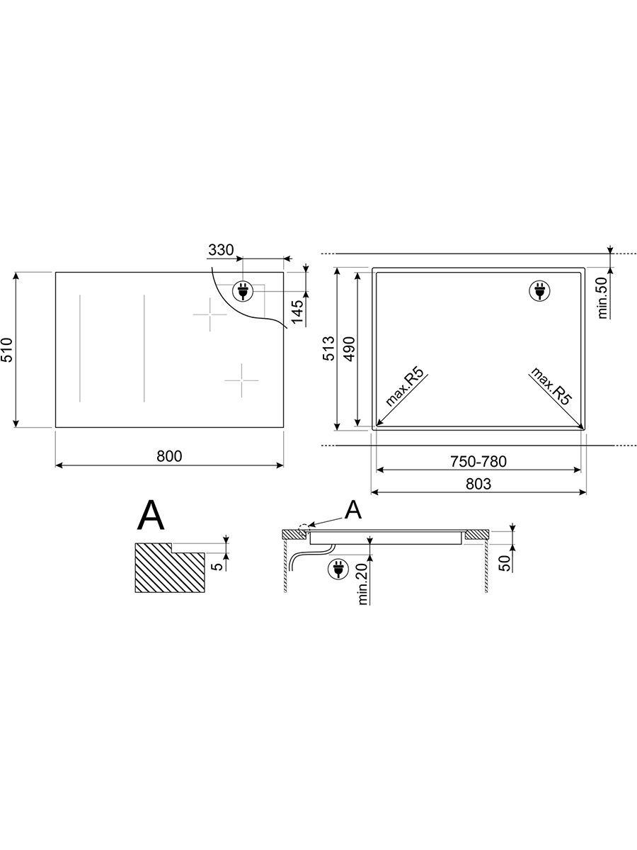 Варочная панель индукционная Smeg SI1M4854D, черный