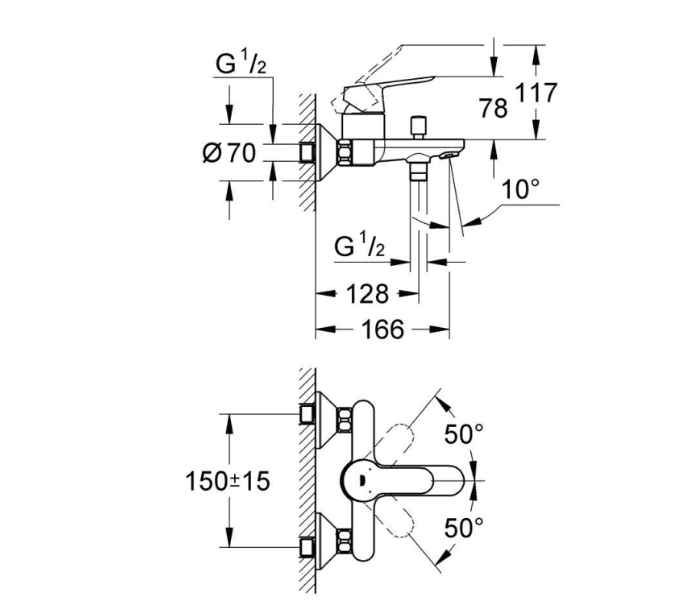 Смеситель для ванны с душем Grohe BauEdge 23334000, хром