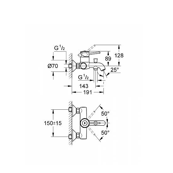 Смеситель для ванны с душем Grohe BauClassic 32865000, хром