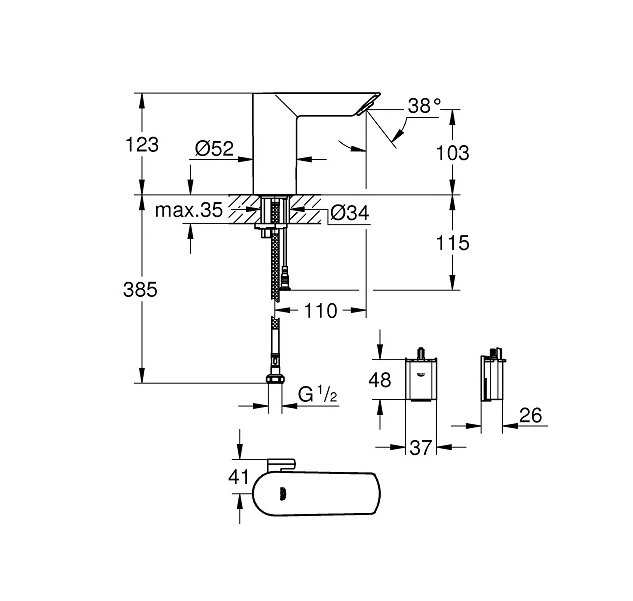 Смеситель для раковины Grohe Bau Cosmopolitan E 36451000, хром