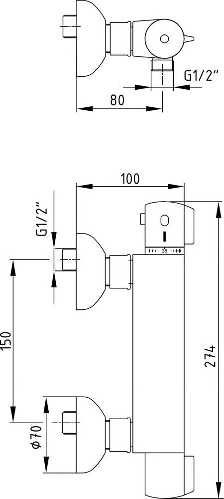 Смеситель для душа E.C.A. Thermostatic 102102341EX с термостатом, хром