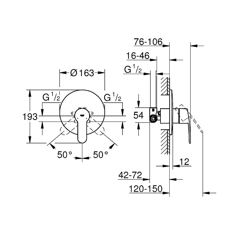 Смеситель для душа и ванны встраиваемый Grohe Eurostyle Cosmopolitan 33635002 (с внутренней частью)