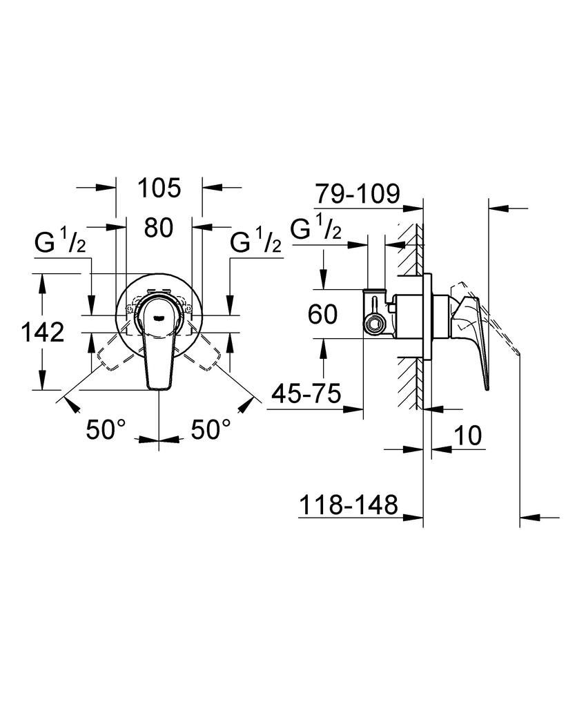 Смеситель для душа и ванны встраиваемый Grohe BauFlow 29046000 (с внутренней частью)