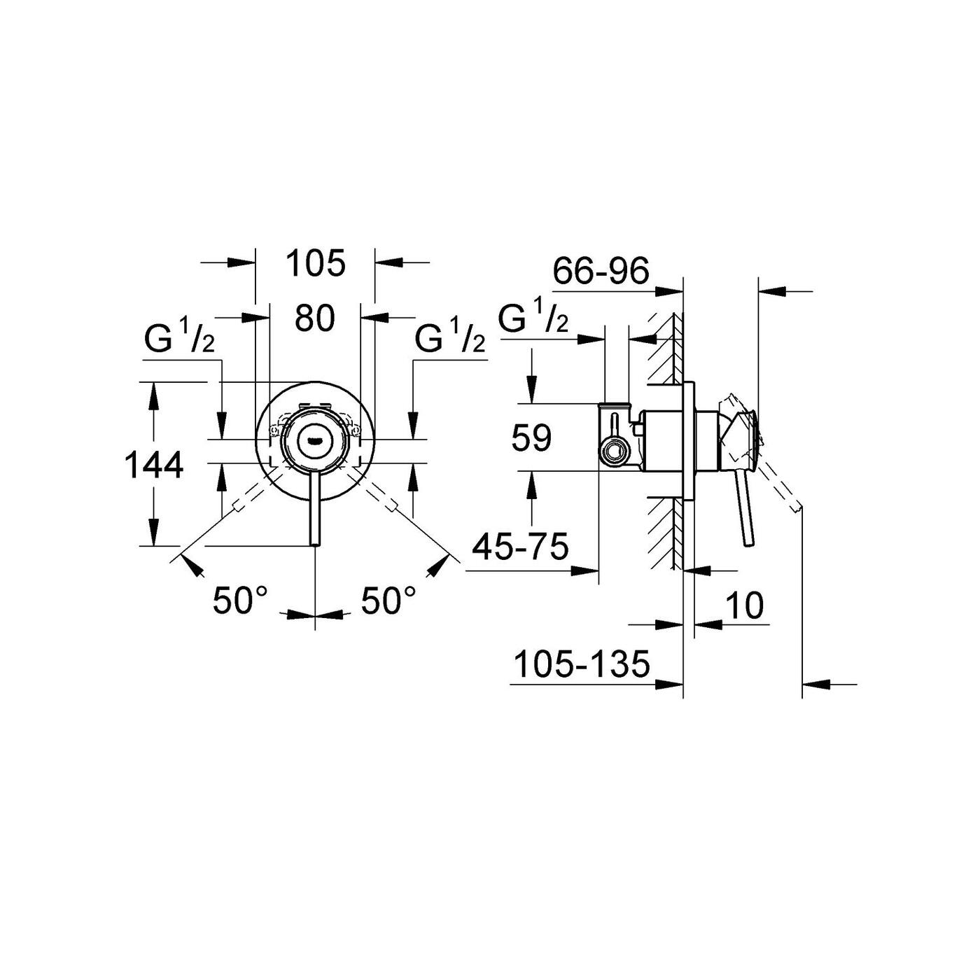 Смеситель для душа и ванны встраиваемый Grohe BauClassic 29048000 (с внутренней частью)