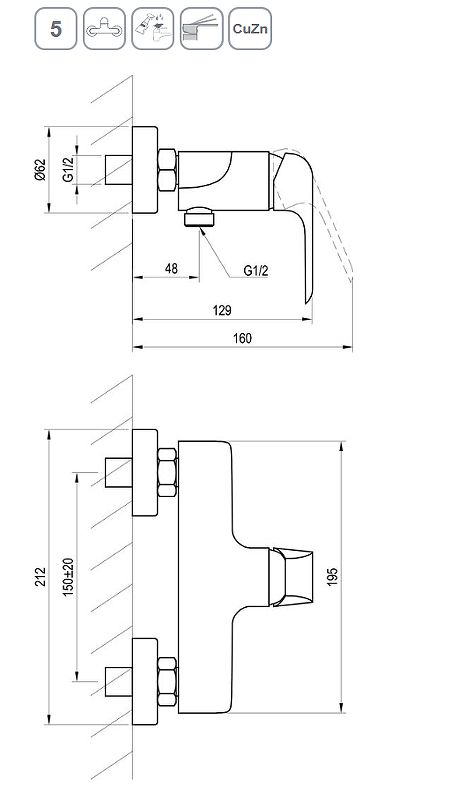 Смеситель для душа Ravak Flat X070177, черный матовый