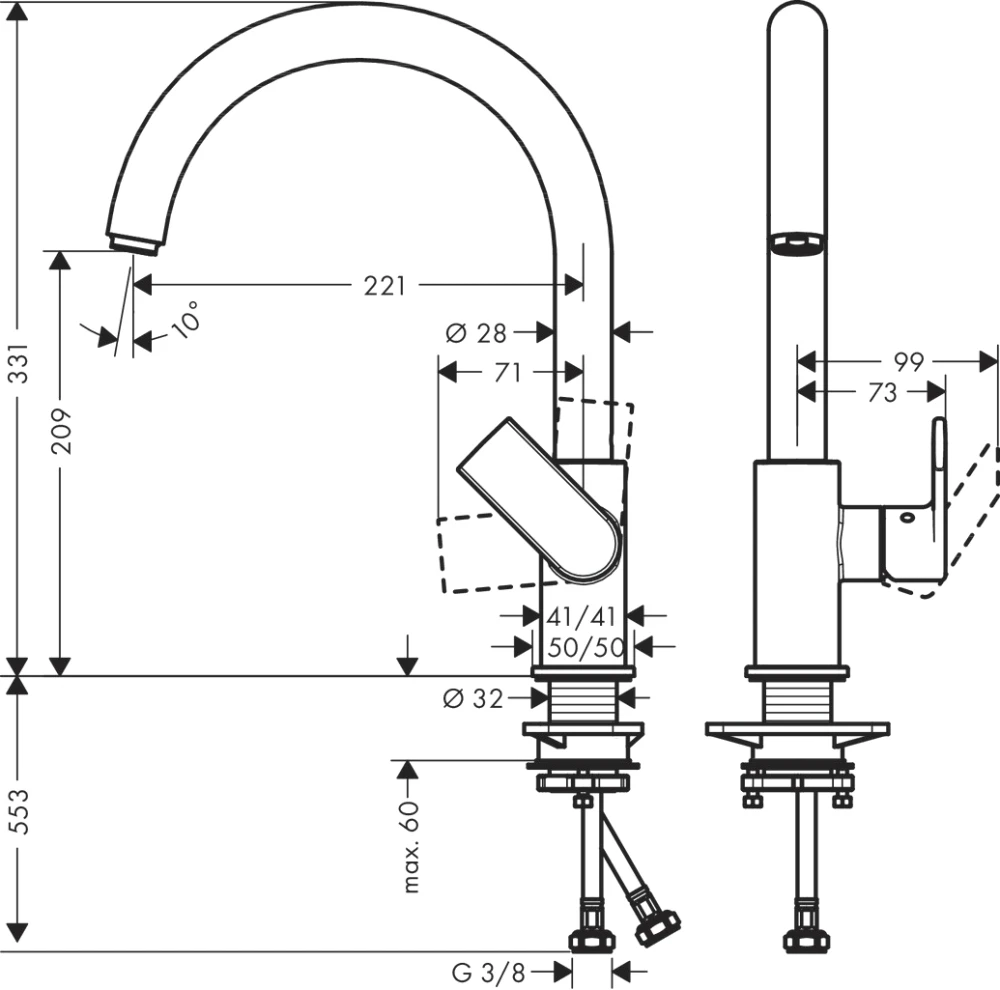 Смеситель для кухни Hansgrohe Vernis Shape M35 71871670, черный матовый