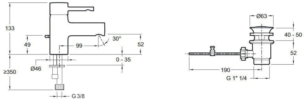 Смеситель для раковины Jacob Delafon Cuff E37301-CP (с донным клапаном)