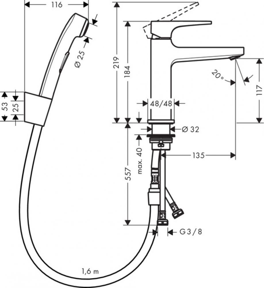 Смеситель для раковины Hansgrohe Metropol 74522000 (с гигиеническим душем), хром