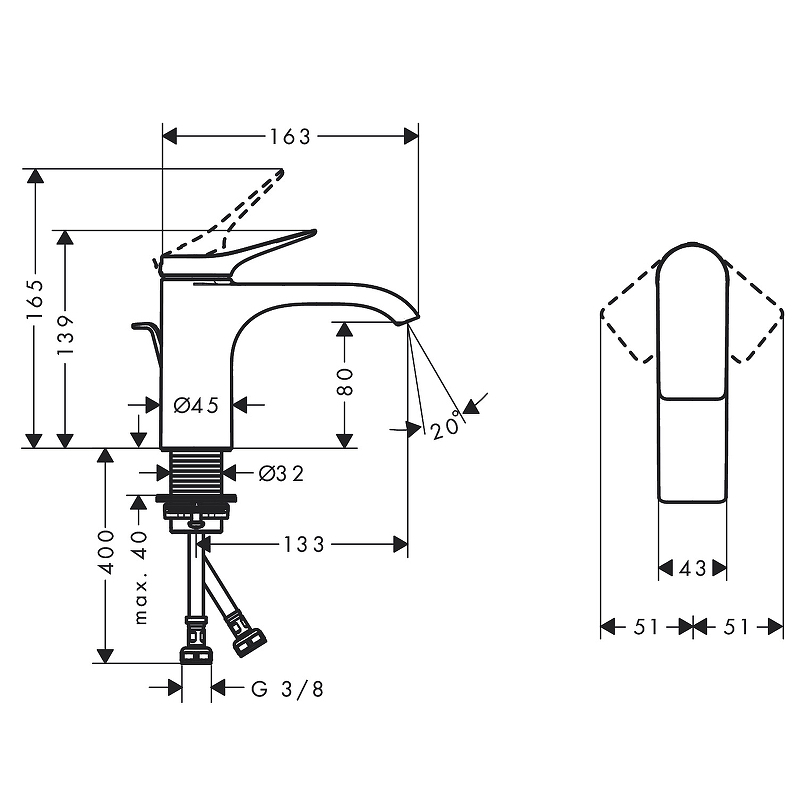 Смеситель для раковины Hansgrohe Vivenis 80 75010670, черный матовый