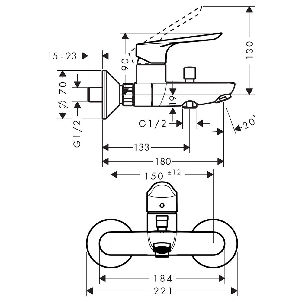 Смеситель для ванны с душем Hansgrohe Logis E 71403000