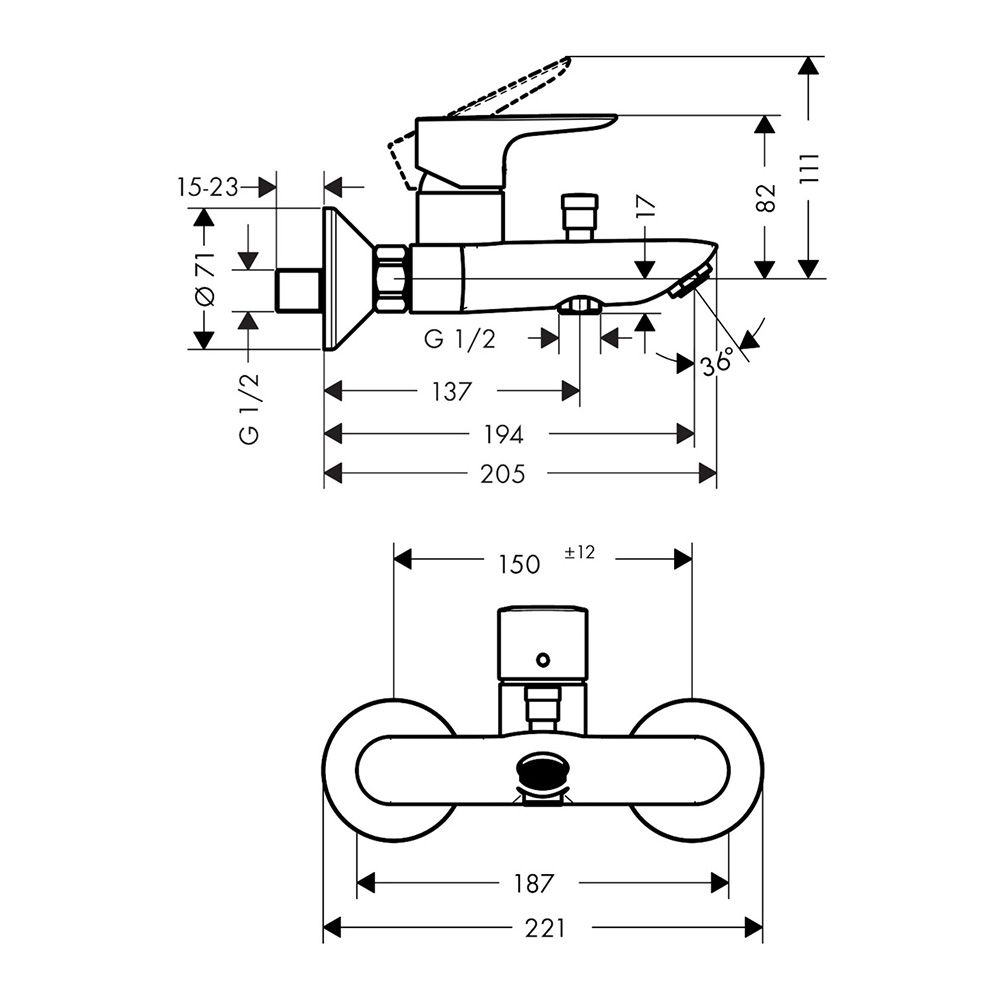 Смеситель для ванны с душем Hansgrohe Talis E 71740670, черный матовый