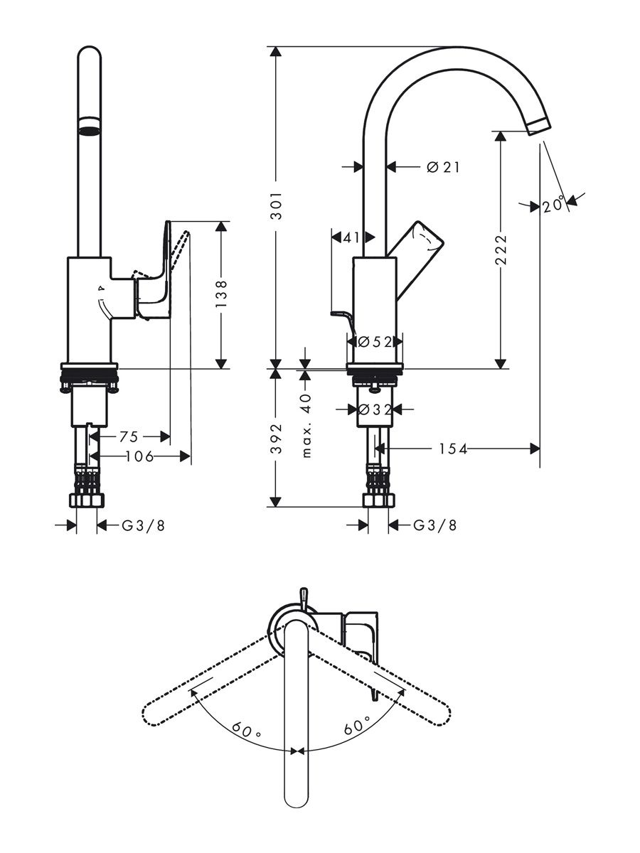 Смеситель для раковины Hansgrohe Rebris E 72576000, хром