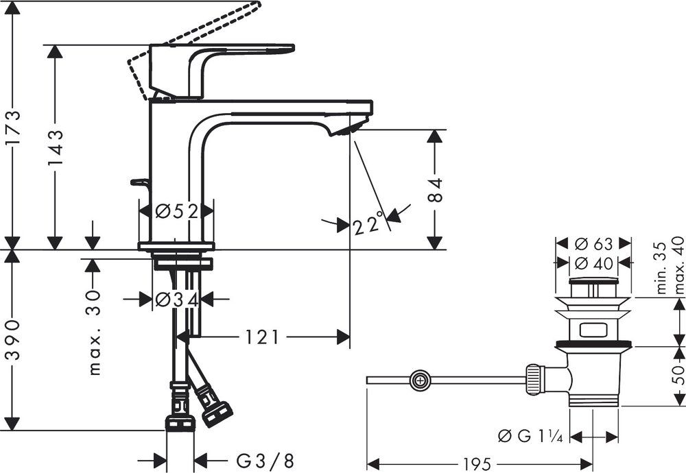 Смеситель для раковины Hansgrohe Rebris S 72510000 (с донным клапаном), хром