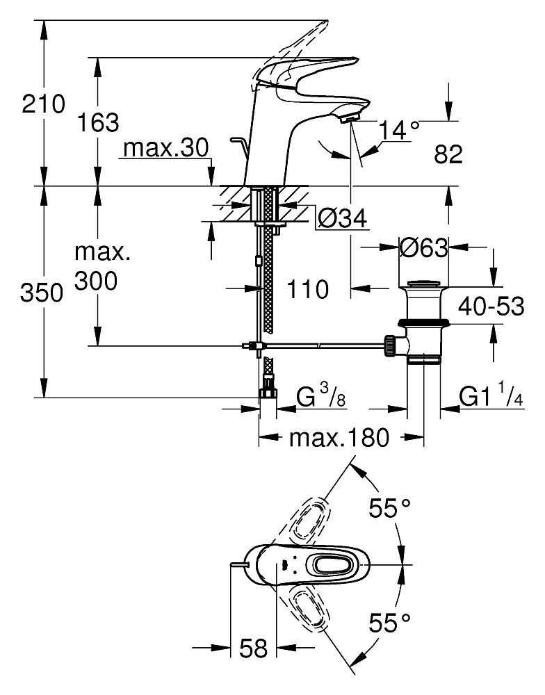 Смеситель для раковины Grohe Eurostyle New 33558LS3 (с донным клапаном), белый
