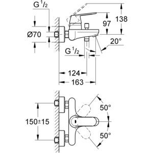 Смеситель для ванны с душем Grohe Eurosmart Cosmopolitan 32831000 (без донного клапана), хром