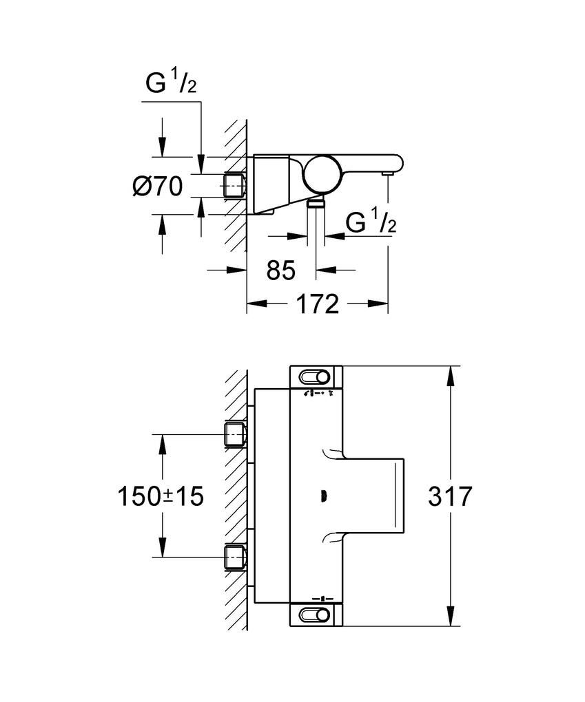 Смеситель для ванны с душем термостатический Grohe Grohtherm 2000 New 34464001