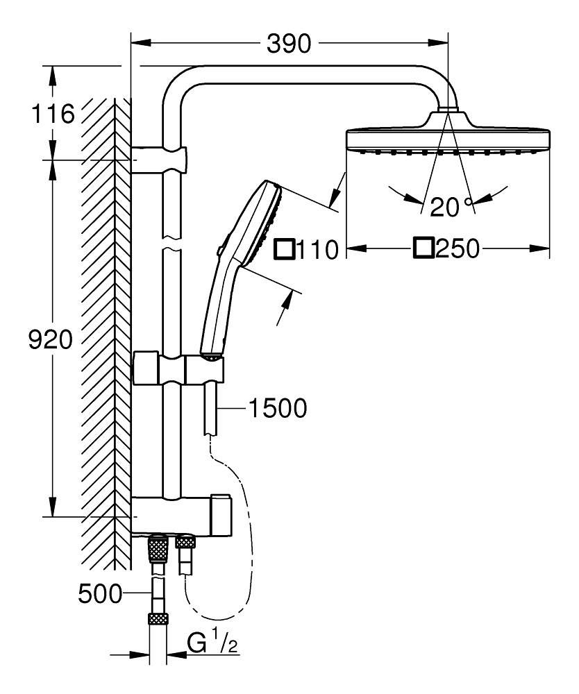 Душевая стойка Grohe Tempesta System 250 Cube 26694001 (без смесителя), хром