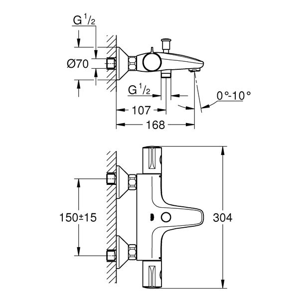 Смеситель для ванны термостатический Grohe Grohtherm 800 34576000 (без душевого гарнитура)