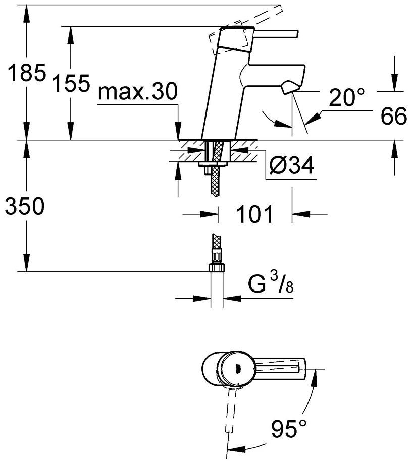 Смеситель для раковины Grohe Concetto 2338510E (без донного клапана), хром