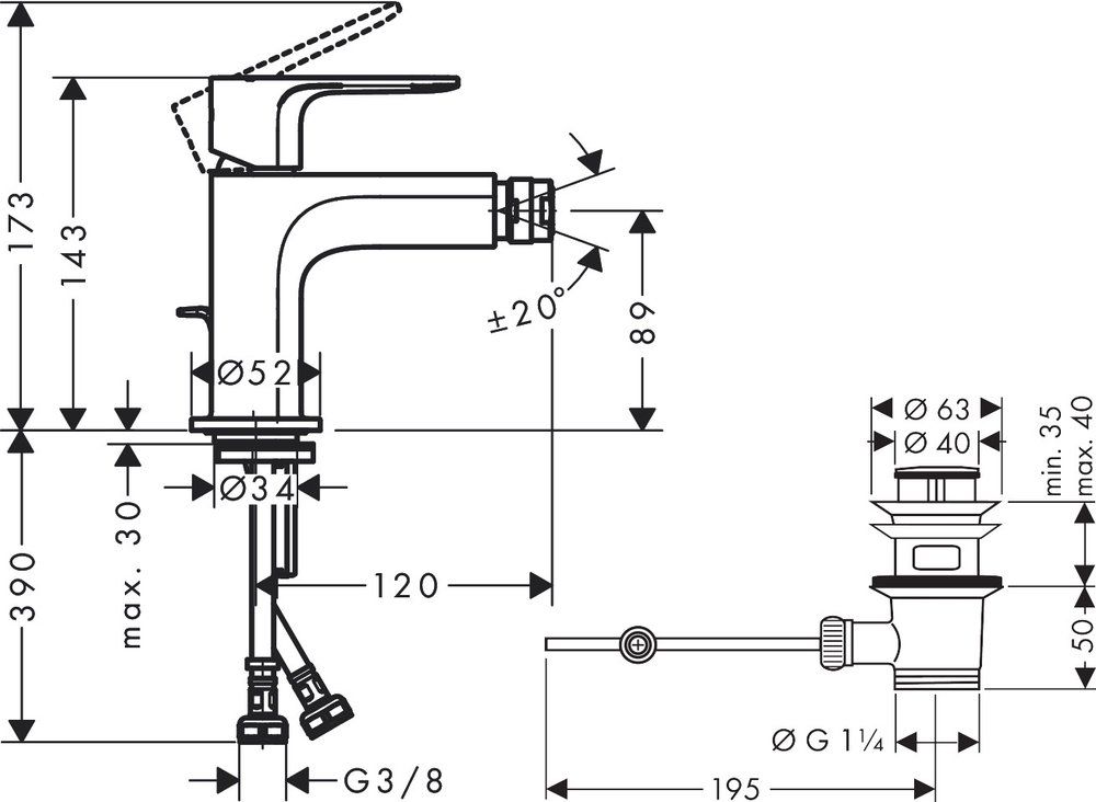 Смеситель для биде Hansgrohe Rebris S 72210670, черный матовый