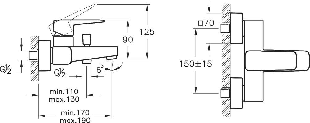 Смеситель для ванны VitrA Root Square A42737EXP (без душевого гарнитура), хром