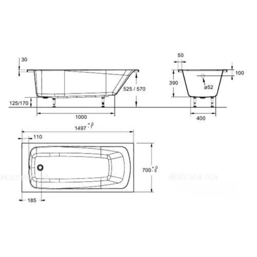Ванна акриловая Jacob Delafon Patio E6810RU-01 150х70 см, белый
